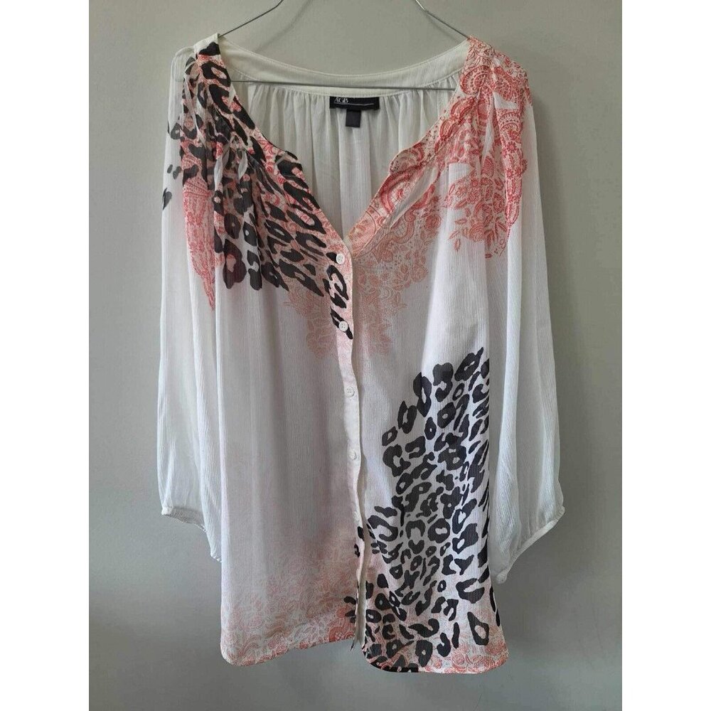 AGB Sheer Animal Print Blouse Boho Top Flowy  Size XL See Measurements In Photos